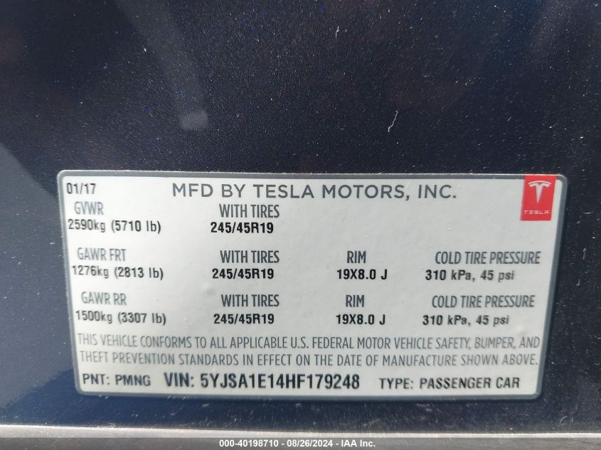 5YJSA1E14HF179248 2017 Tesla Model S 60/75