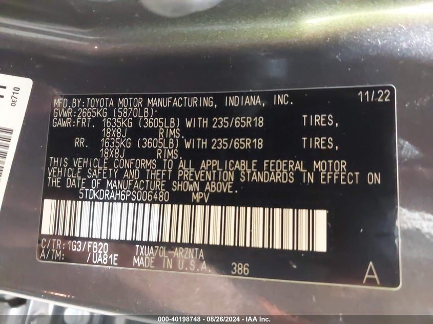 5TDKDRAH6PS006480 2023 Toyota Highlander Le