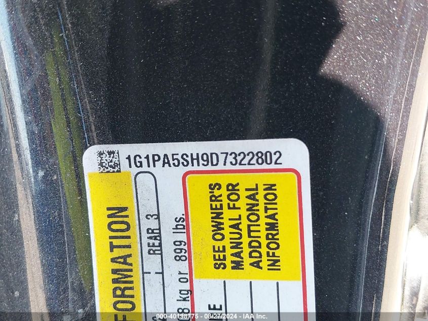 2013 Chevrolet Cruze Ls Auto VIN: 1G1PA5SH9D7322802 Lot: 40198775