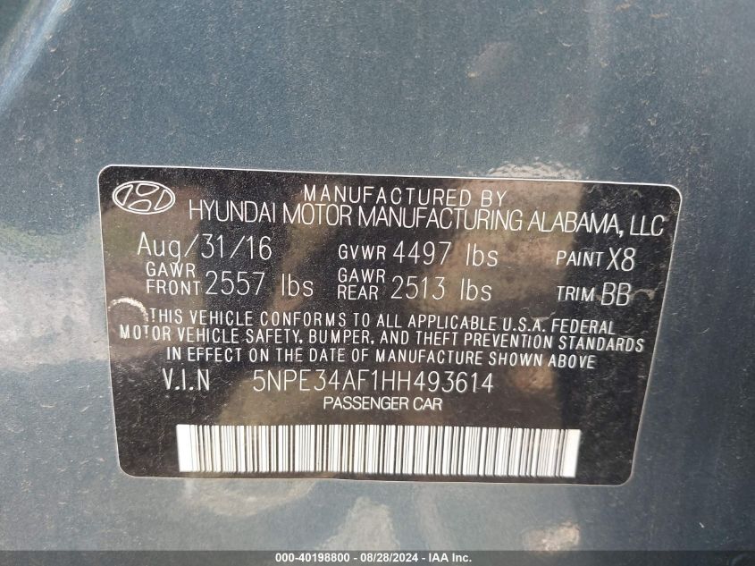 5NPE34AF1HH493614 2017 Hyundai Sonata Sport