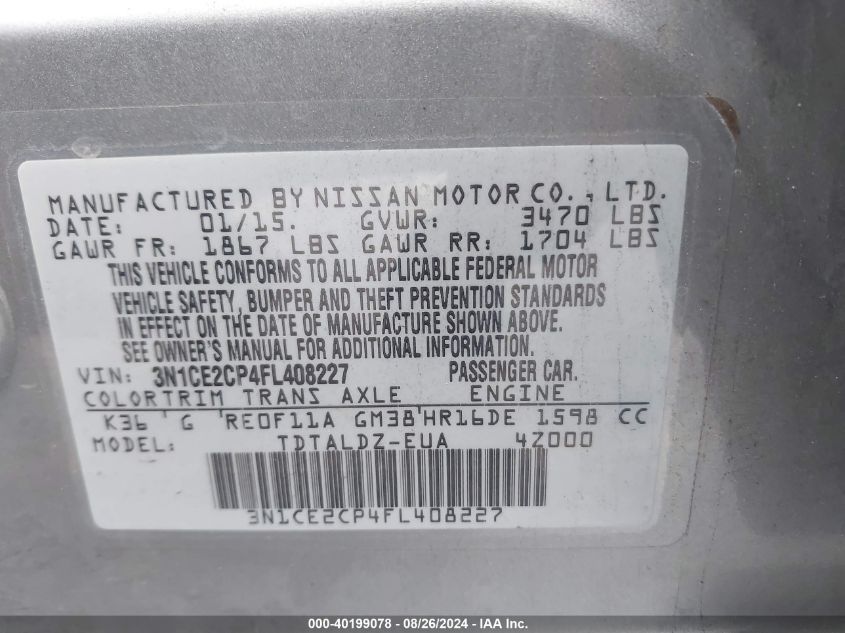 3N1CE2CP4FL408227 2015 Nissan Versa Note S (Sr)/S Plus/Sl/Sr/Sv