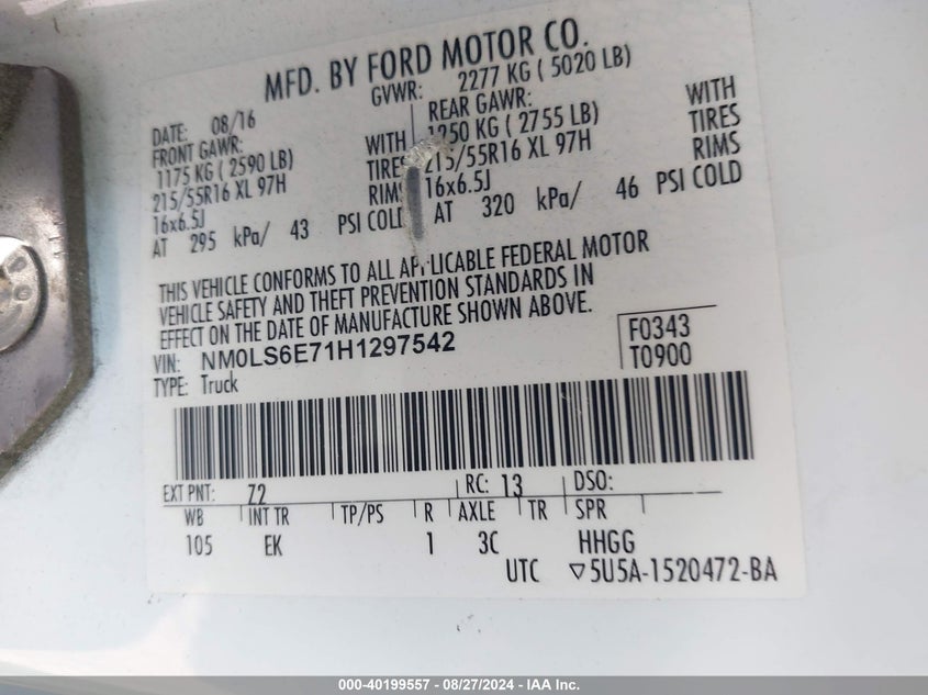 2017 FORD TRANSIT CONNECT XL - NM0LS6E71H1297542