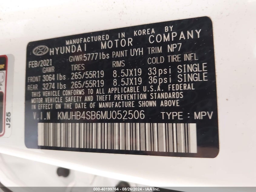 VIN KMUHB4SB6MU052506 2021 GENESIS GV80 2.5T RWD