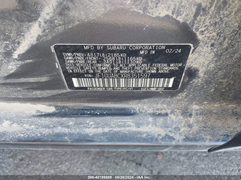 2024 SUBARU IMPREZA 2.0L H-4 DI, DOHC, V(VIN: JF1GUABCXR8351597