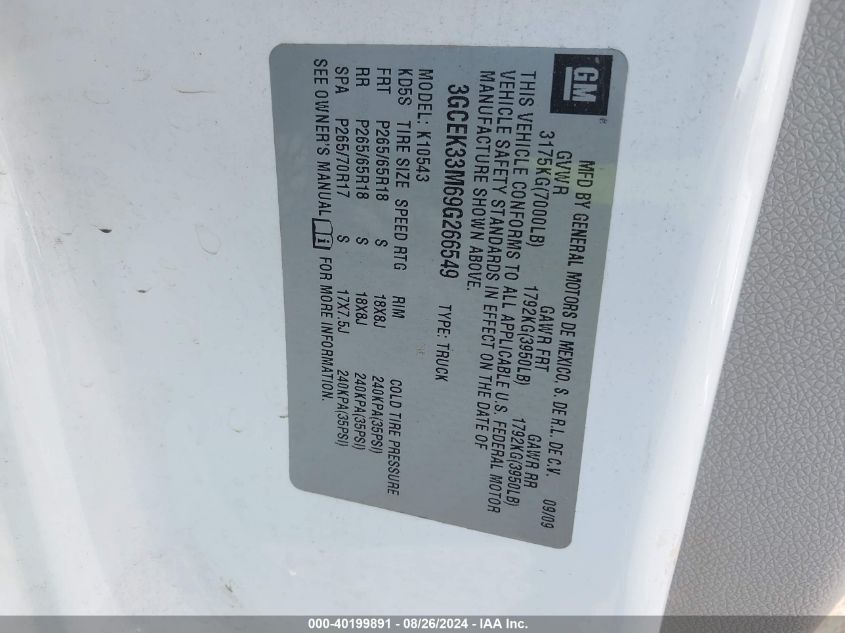 2009 Chevrolet Silverado 1500 Ltz VIN: 3GCEK33M69G266549 Lot: 40199891