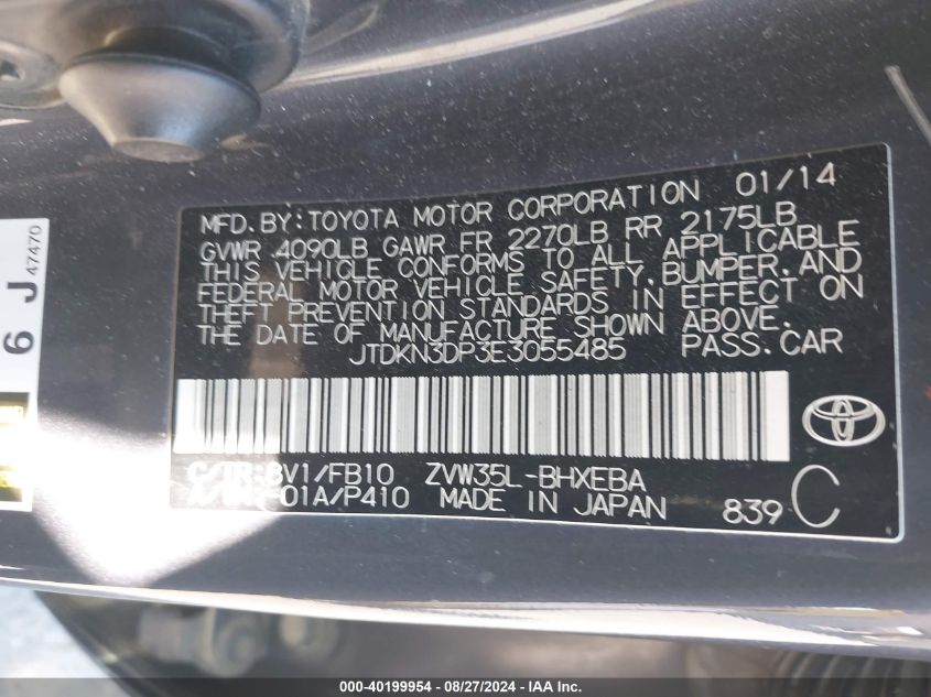 JTDKN3DP3E3055485 2014 Toyota Prius Plug-In