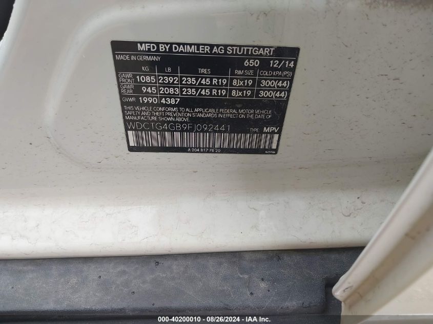 2015 MERCEDES-BENZ GLA 250 4MATIC - WDCTG4GB9FJ092441