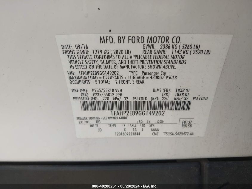 2016 FORD TAURUS SEL - 1FAHP2E89GG149202