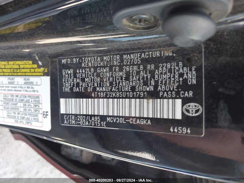 4T1BF32K85U101791 2005 Toyota Camry Xle V6