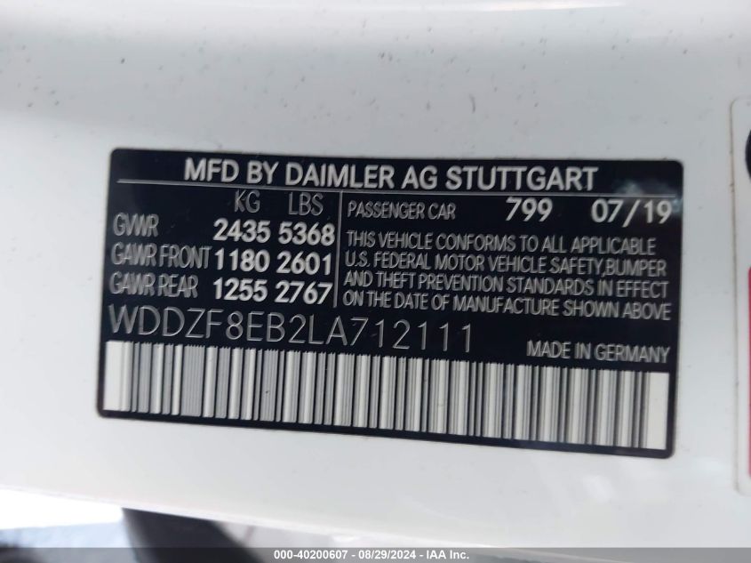 WDDZF8EB2LA712111 2020 Mercedes-Benz E 350 4Matic