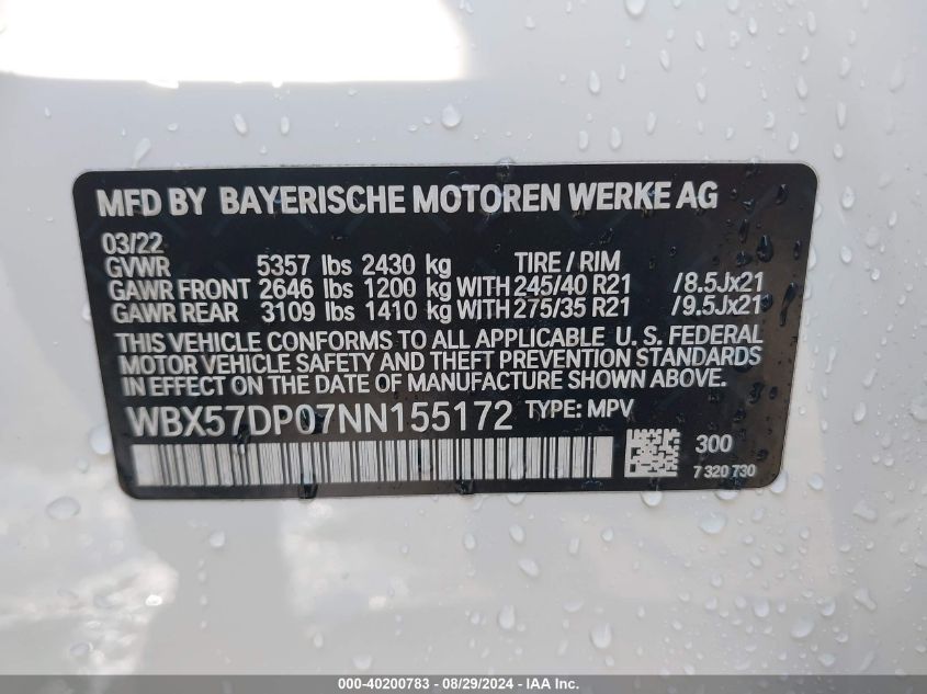 2022 BMW X3 XDRIVE30I - WBX57DP07NN155172