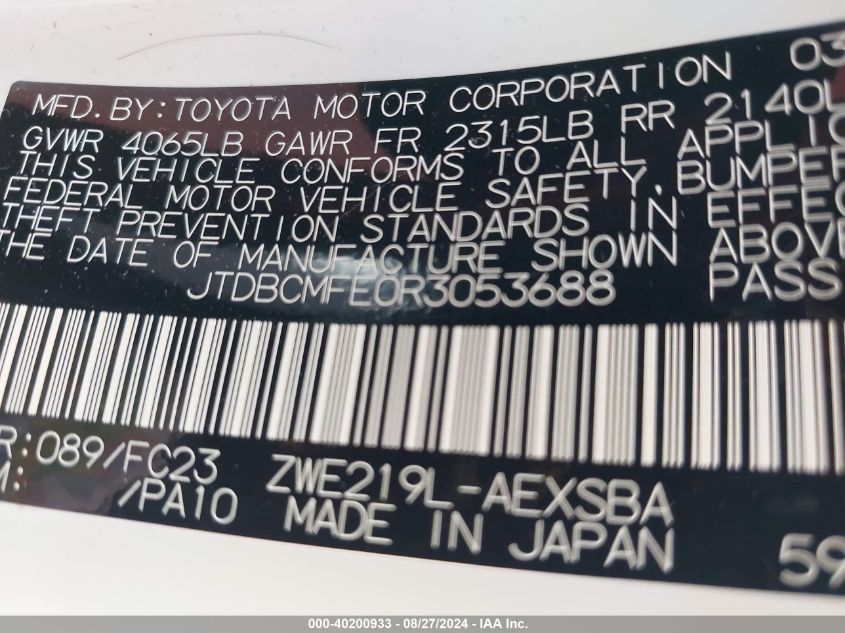 2024 TOYOTA COROLLA HYBRID SE - JTDBCMFE0R3053688