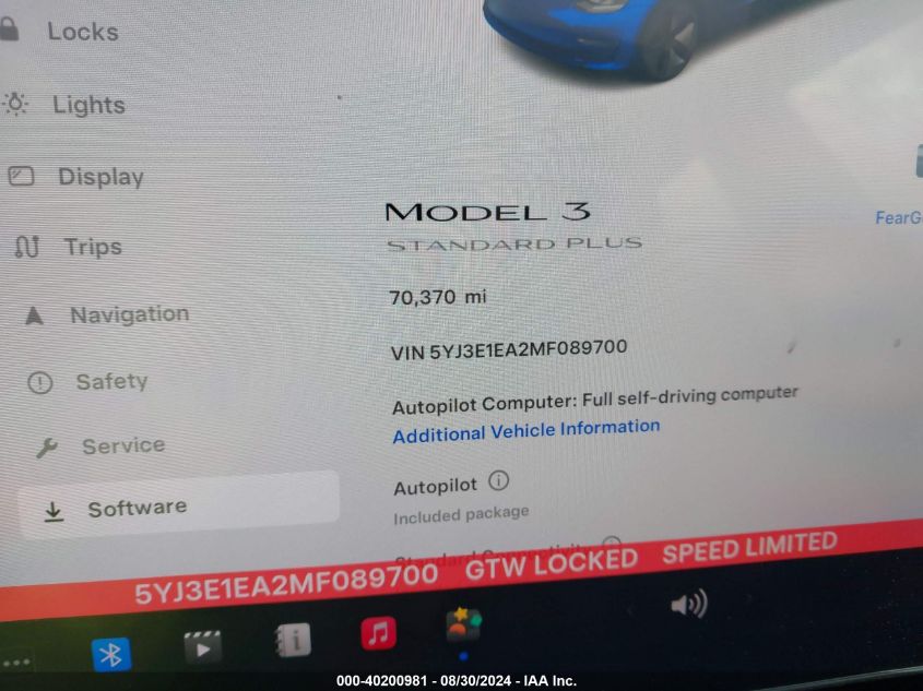 2021 Tesla Model 3 Standard Range Plus Rear-Wheel Drive VIN: 5YJ3E1EA2MF089700 Lot: 40200981