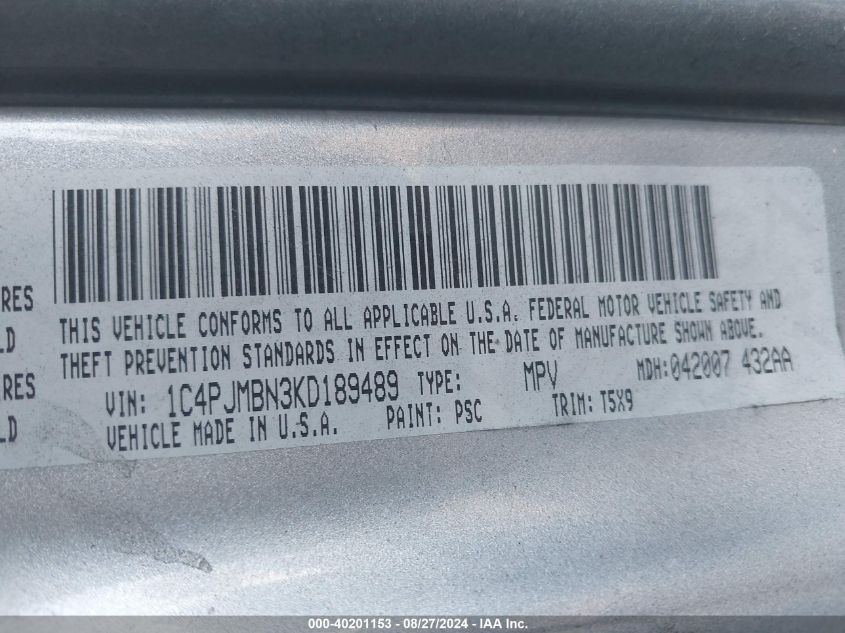 VIN 1C4PJMBN3KD189489 2019 JEEP CHEROKEE TRAILHAWK 4X4