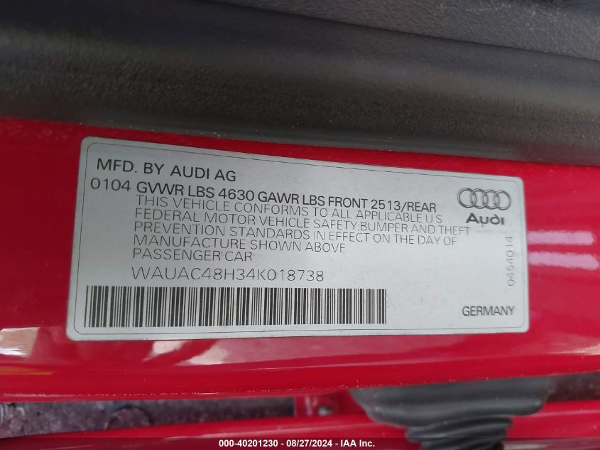 WAUAC48H34K018738 2004 Audi A4 1.8T