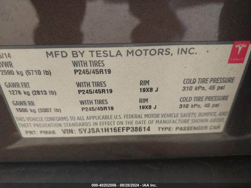 5YJSA1H16EFP38614 2014 Tesla Model S P85