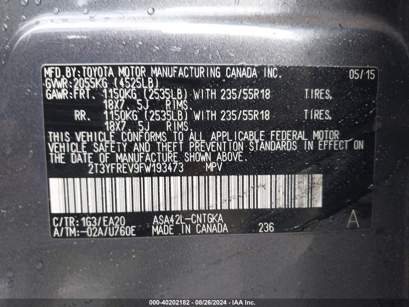 2015 TOYOTA RAV4 LIMITED - 2T3YFREV9FW193473