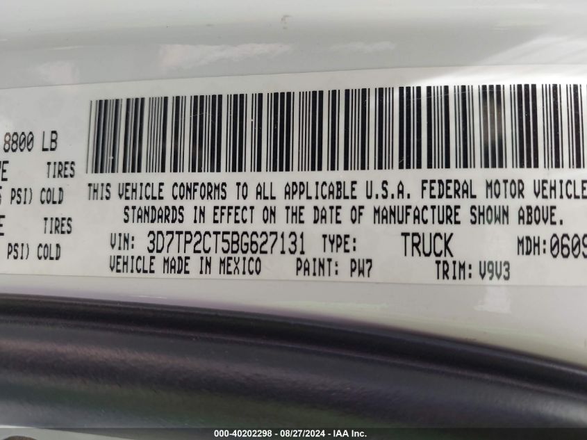 2011 Ram Ram 2500 St VIN: 3D7TP2CT5BG627131 Lot: 40202298