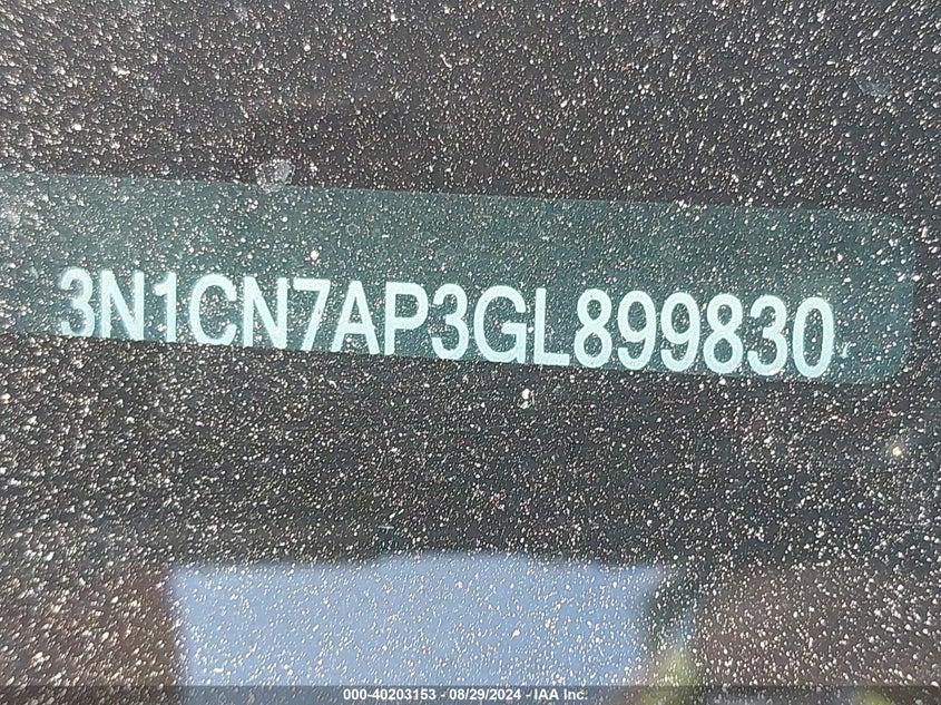 2016 Nissan Versa 1.6 S/1.6 S+/1.6 Sl/1.6 Sv VIN: 3N1CN7AP3GL899830 Lot: 40203153