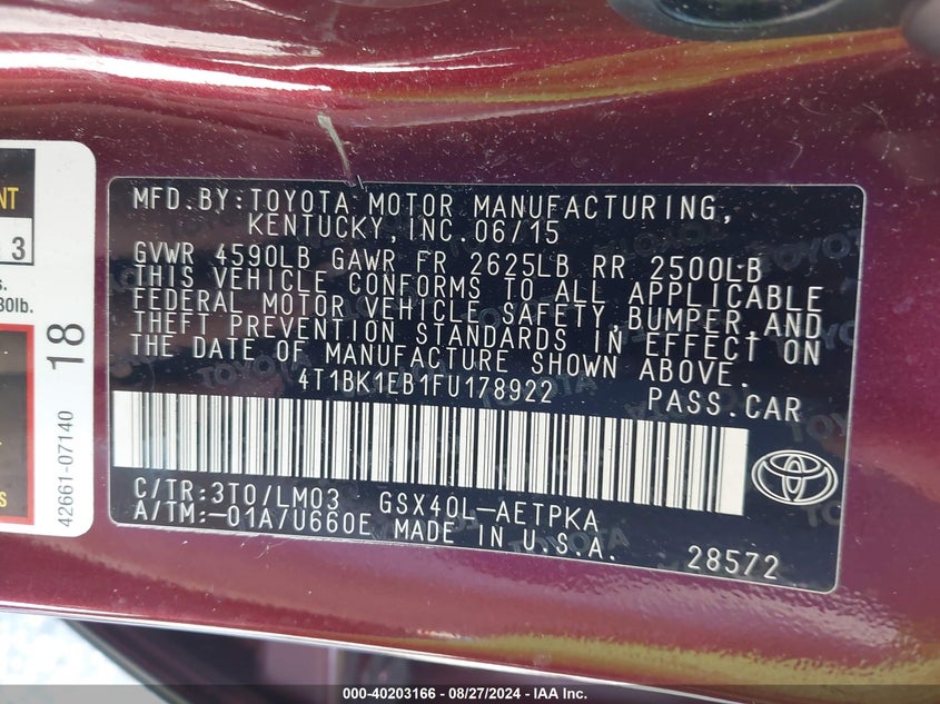 2015 TOYOTA AVALON LIMITED - 4T1BK1EB1FU178922