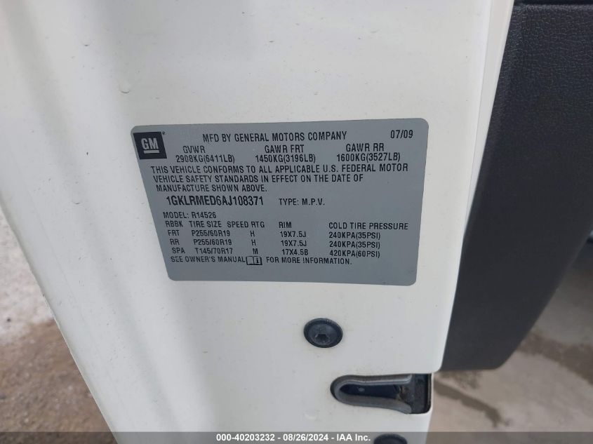 2010 GMC Acadia Slt-1 VIN: 1GKLRMED6AJ108371 Lot: 40203232