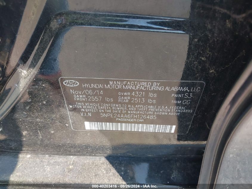 2015 Hyundai Sonata Eco VIN: 5NPE24AA6FH126485 Lot: 40203416