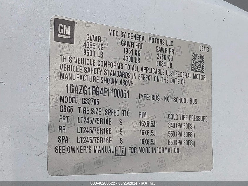 2014 Chevrolet Express 3500 Lt VIN: 1GAZG1FG4E1100061 Lot: 40203522