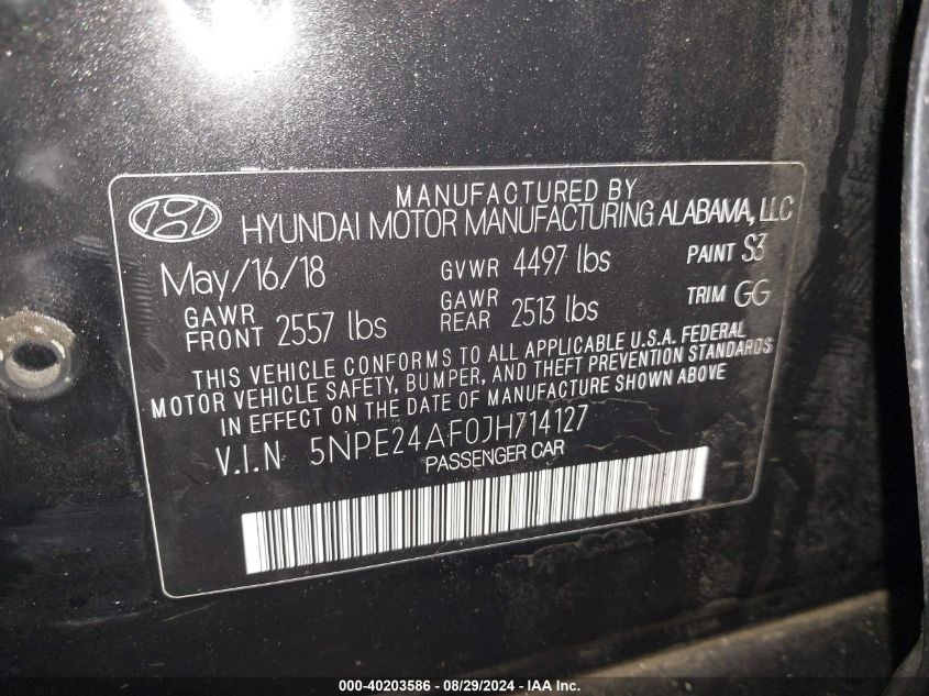 5NPE24AF0JH714127 2018 Hyundai Sonata Se