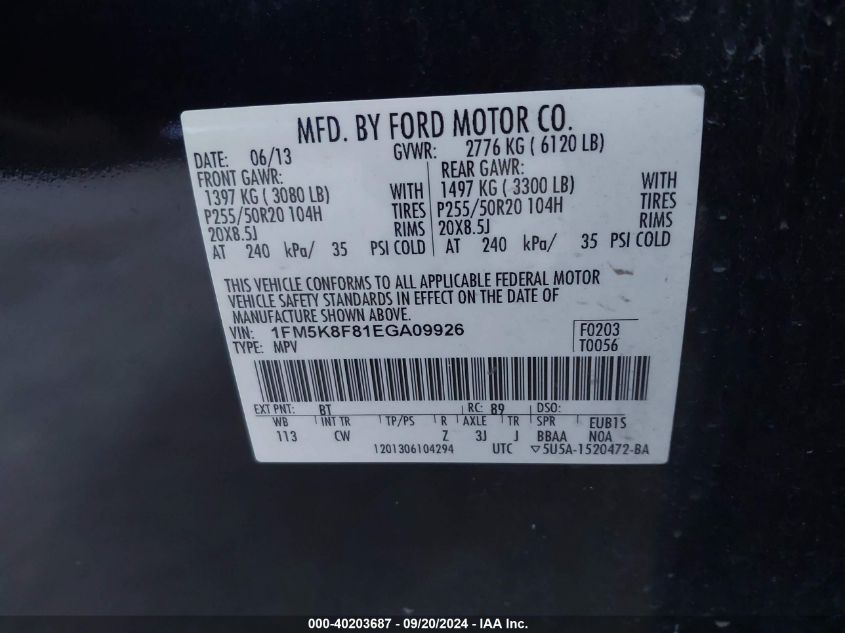 1FM5K8F81EGA09926 2014 Ford Explorer Limited