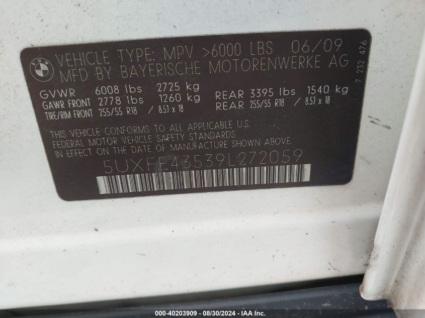 5UXFE43539L272059 2009 BMW X5 xDrive30I