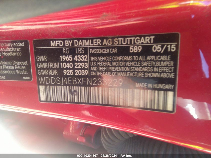 WDDSJ4EBXFN233229 2015 Mercedes-Benz Cla 250