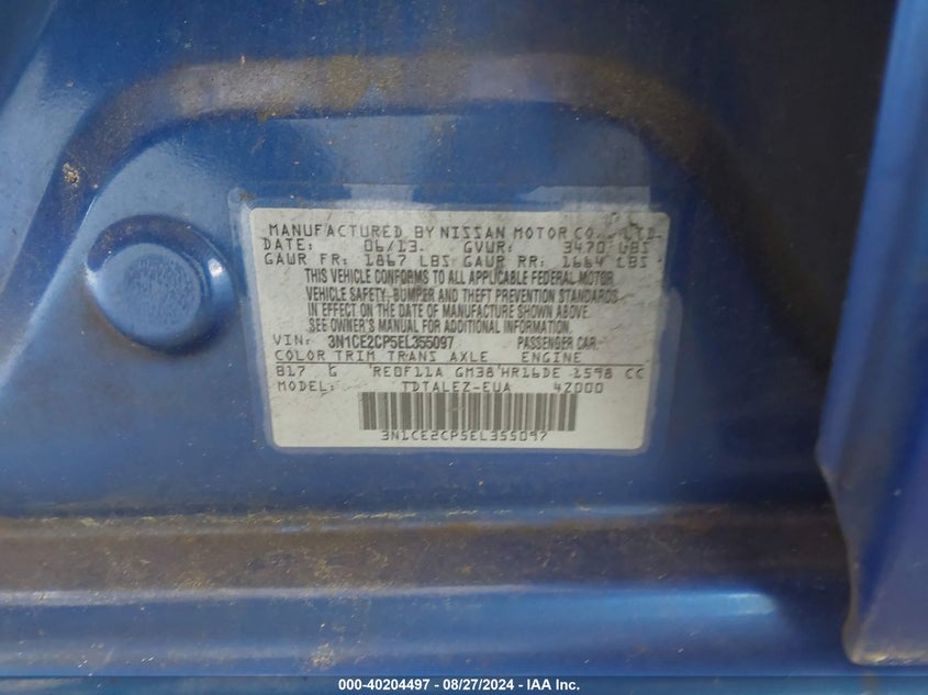 2014 Nissan Versa Note Sv VIN: 3N1CE2CP5EL355097 Lot: 40204497