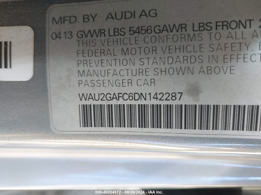 WAU2GAFC6DN142287 2013 Audi A7 3.0T Premium