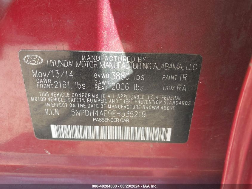 5NPDH4AE9EH535219 2014 Hyundai Elantra Se
