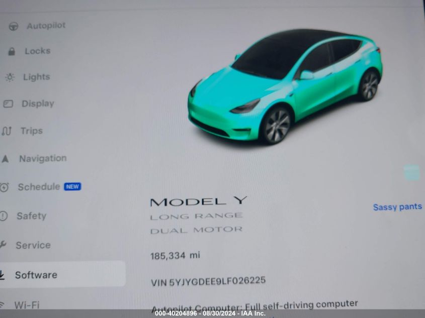 2020 Tesla Model Y Long Range Dual Motor All-Wheel Drive VIN: 5YJYGDEE9LF026225 Lot: 40204896