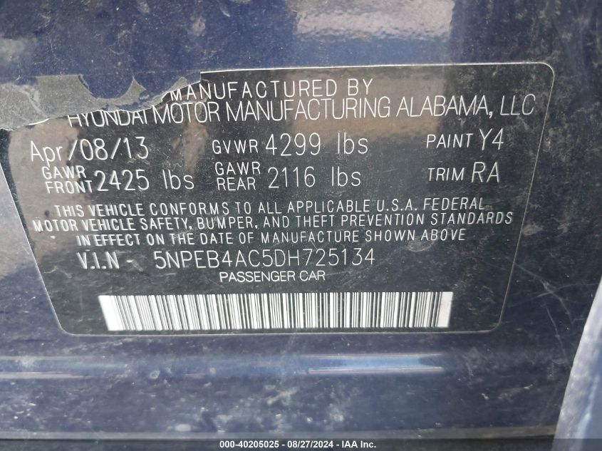 2013 HYUNDAI SONATA GLS - 5NPEB4AC5DH725134