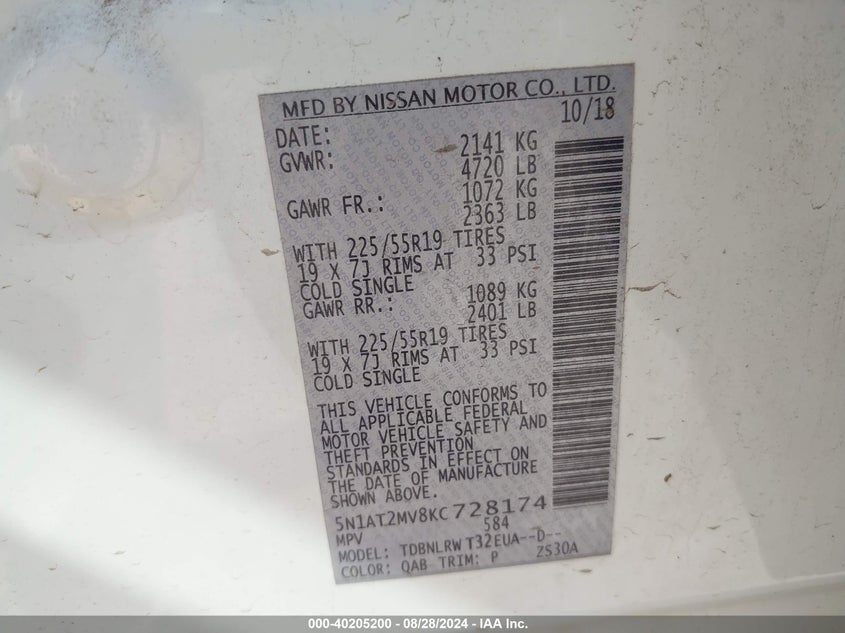 2019 NISSAN ROGUE SL - 5N1AT2MV8KC728174