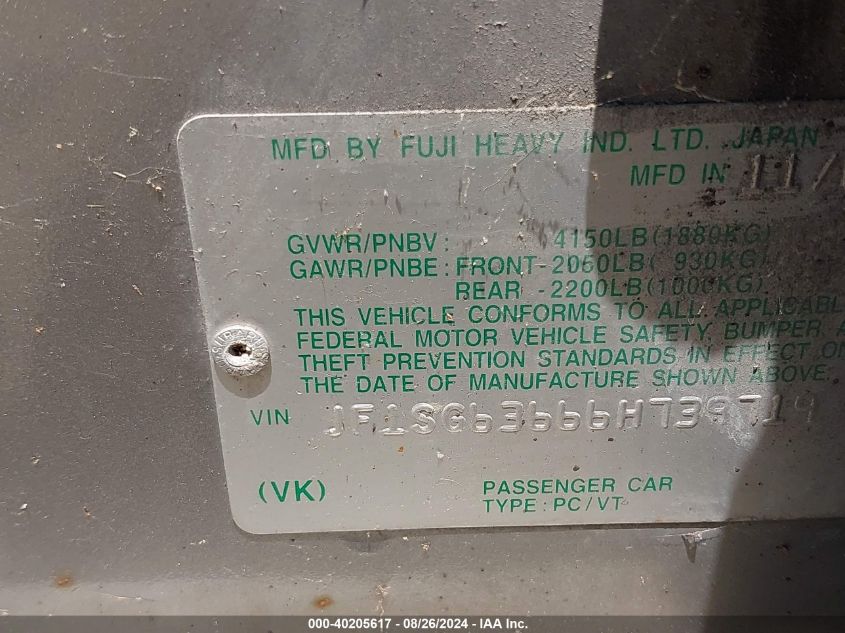 2006 Subaru Forester 2.5X VIN: JF1SG63666H739719 Lot: 40205617