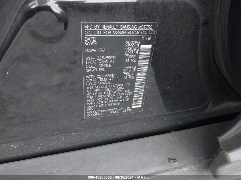 2020 NISSAN ROGUE SV FWD - KNMAT2MT5LP529046