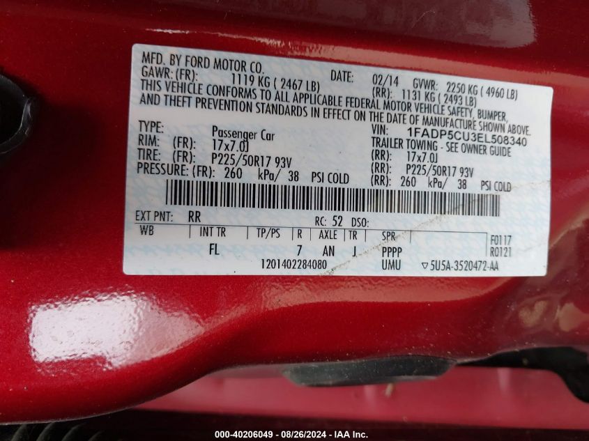 2014 Ford C-Max Energi Sel VIN: 1FADP5CU3EL508340 Lot: 40206049