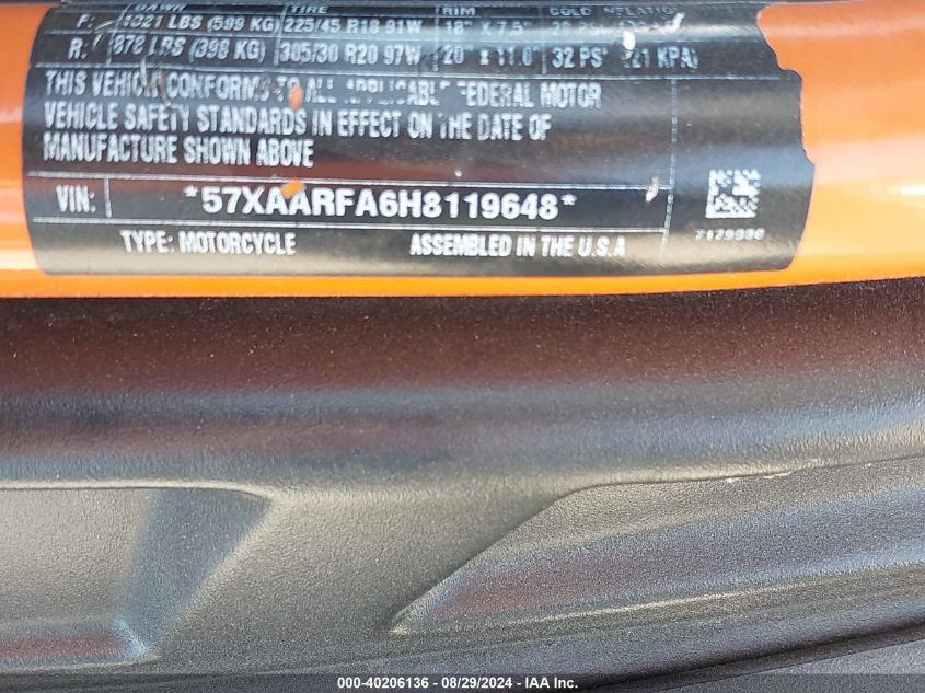 2017 Polaris Slingshot Slr VIN: 57XAARFA6H8119648 Lot: 40206136
