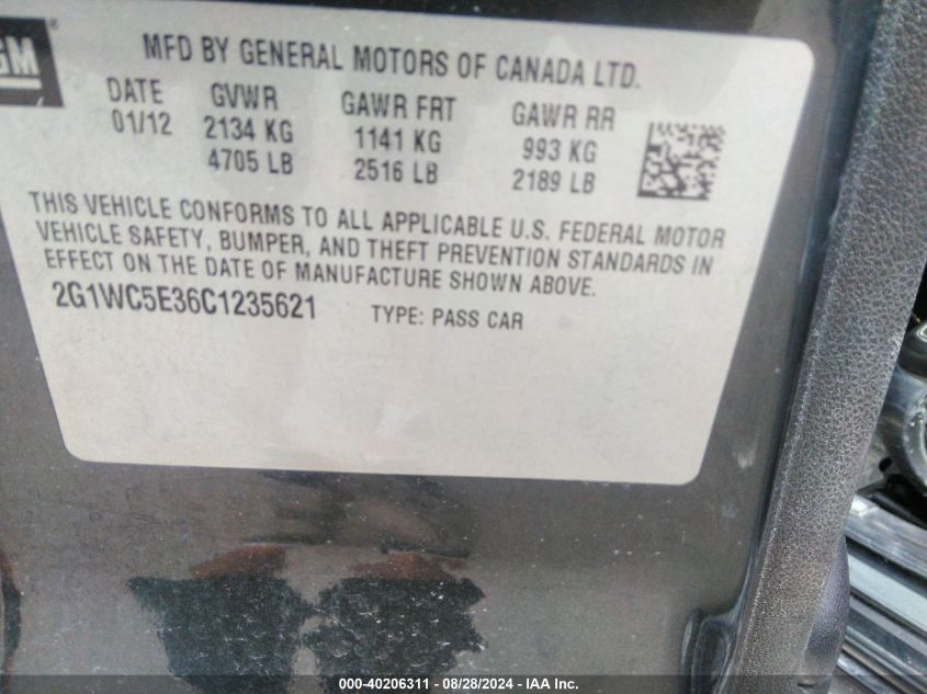 2012 Chevrolet Impala Ltz VIN: 2G1WC5E36C1235621 Lot: 40206311