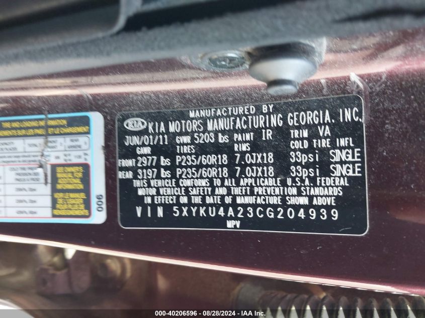 5XYKU4A23CG204939 2012 Kia Sorento Ex V6