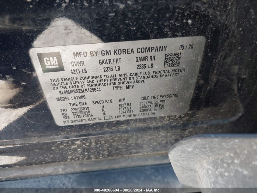 2020 Buick Encore Gx Fwd Preferred VIN: KL4MMBS25LB125644 Lot: 40206694