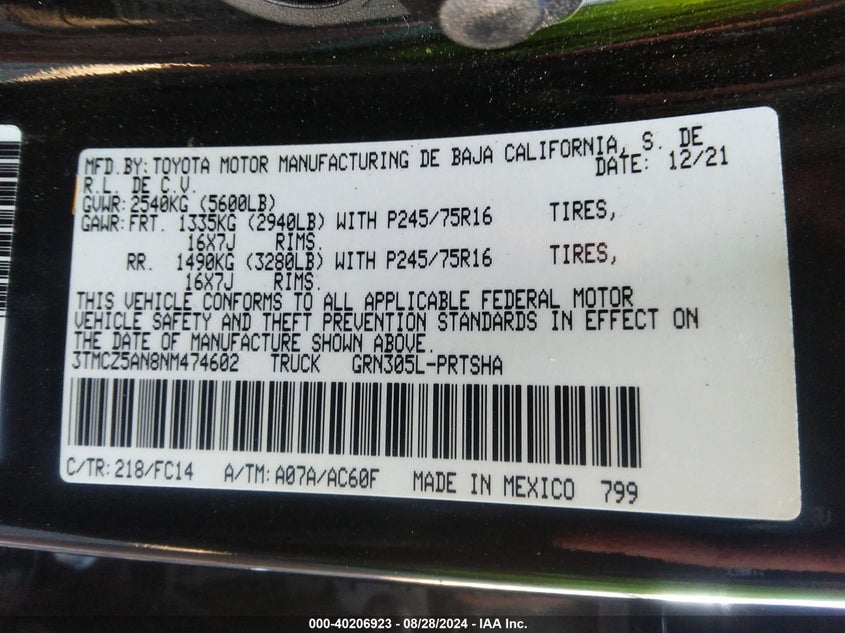 2022 TOYOTA TACOMA SR5 V6 - 3TMCZ5AN8NM474602