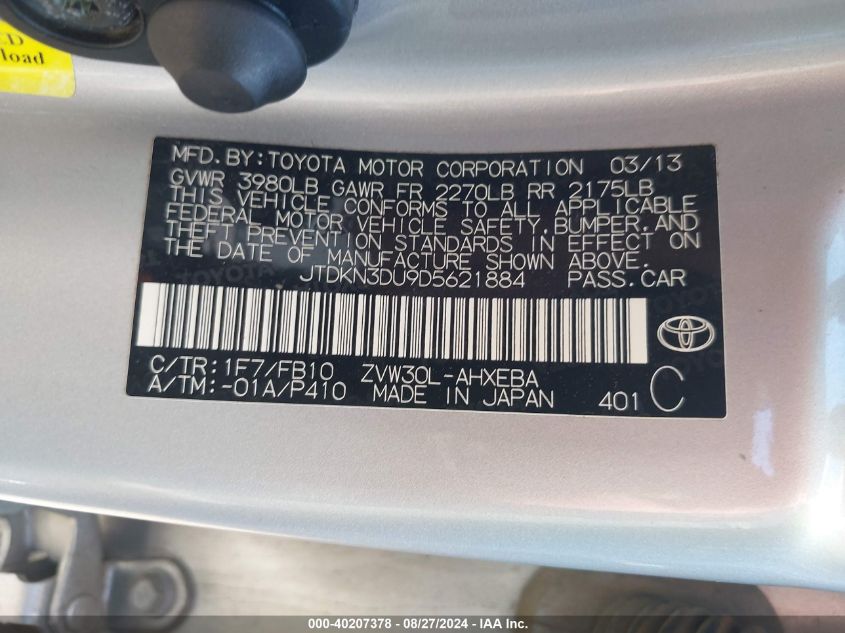 JTDKN3DU9D5621884 2013 Toyota Prius Three