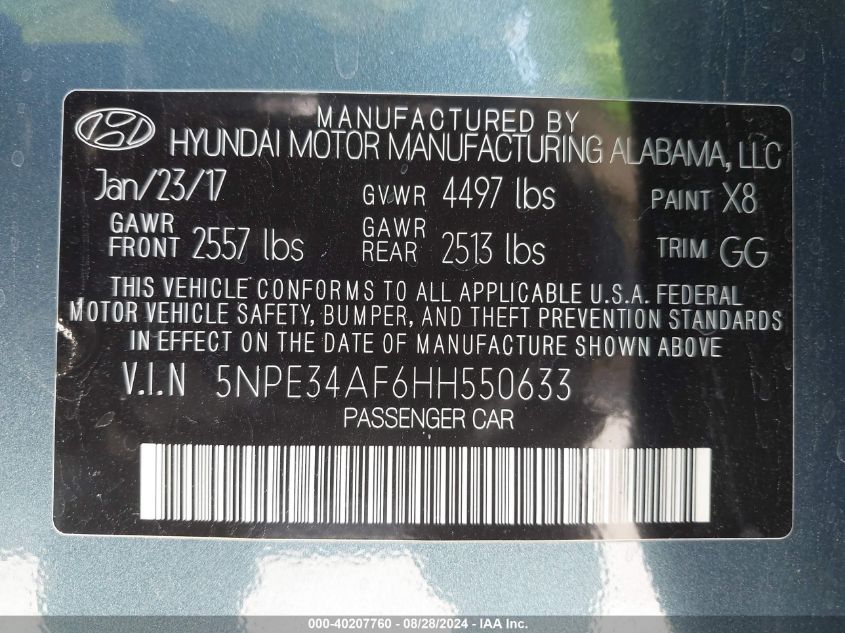 5NPE34AF6HH550633 2017 Hyundai Sonata Sport