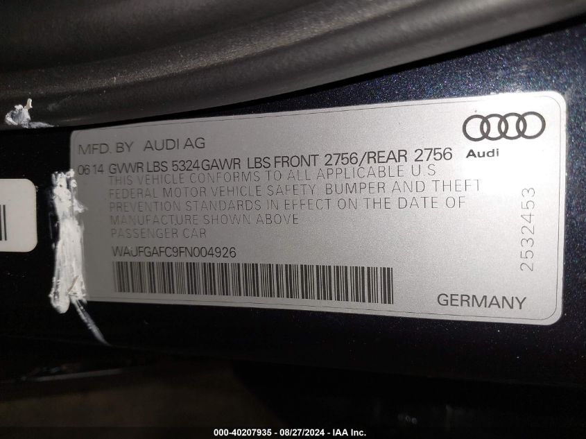 WAUFGAFC9FN004926 2015 Audi A6 3.0T Premium Plus