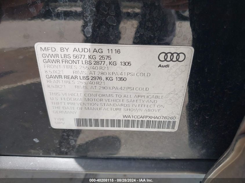 WA1CCAFPXHA076260 2017 Audi Sq5 3.0T Premium Plus