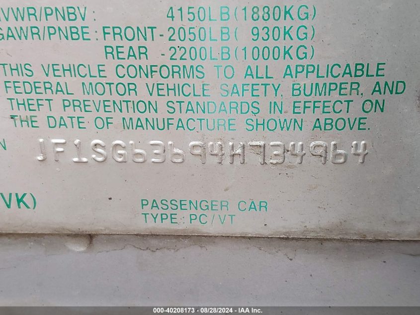 2004 Subaru Forester 2.5X VIN: JF1SG63694H734964 Lot: 40208173